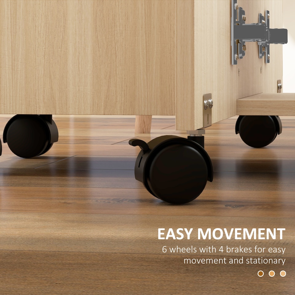 image 1 of HOMCOM Folding Dining Table for 4-6, Rolling Drop Leaf Table on Wheels with Storage Drawers, Cabinet and Open Shelf for Kitchen, Dining Room, Natural Wood