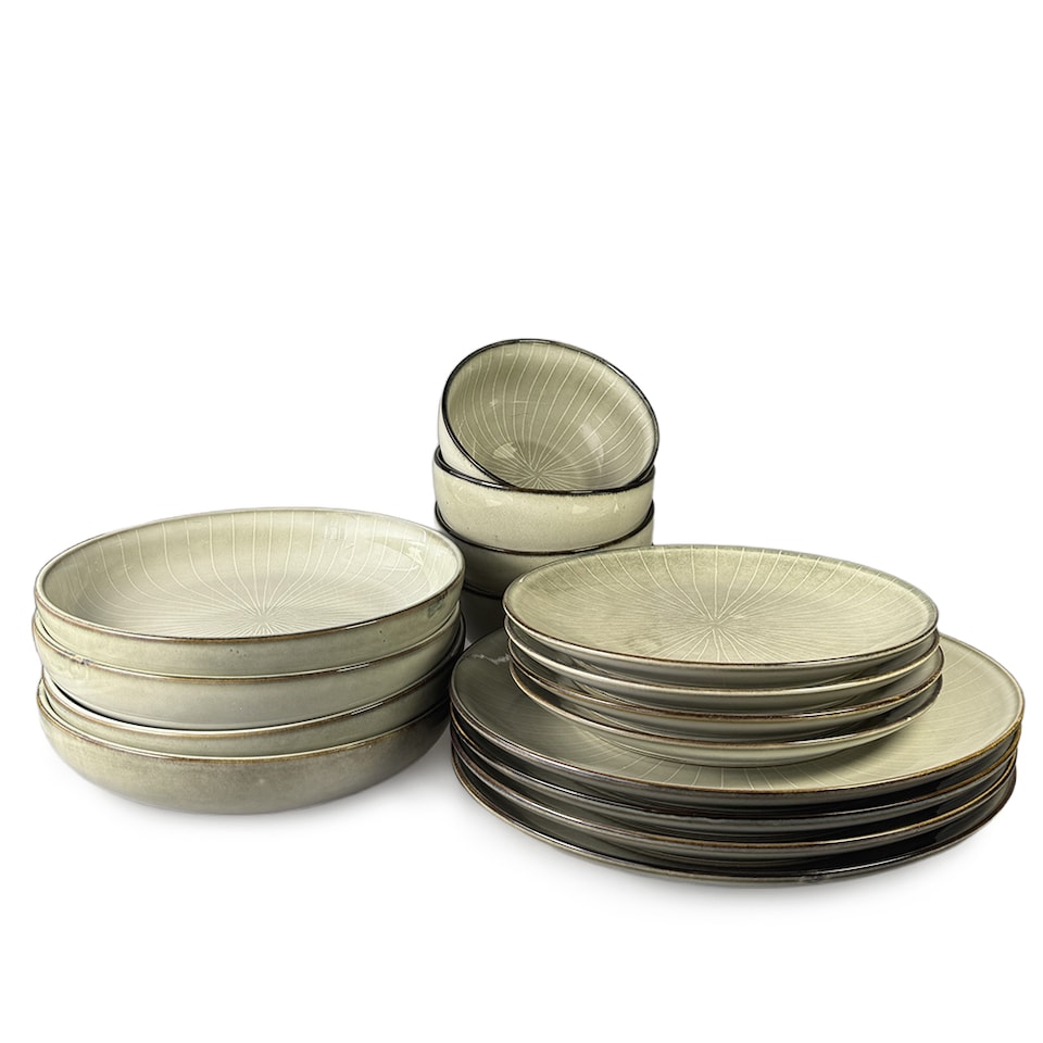 image 1 of Scandi Home 16 Piece Fika Oatmeal Artisan Glaze Ceramic Tableware Set