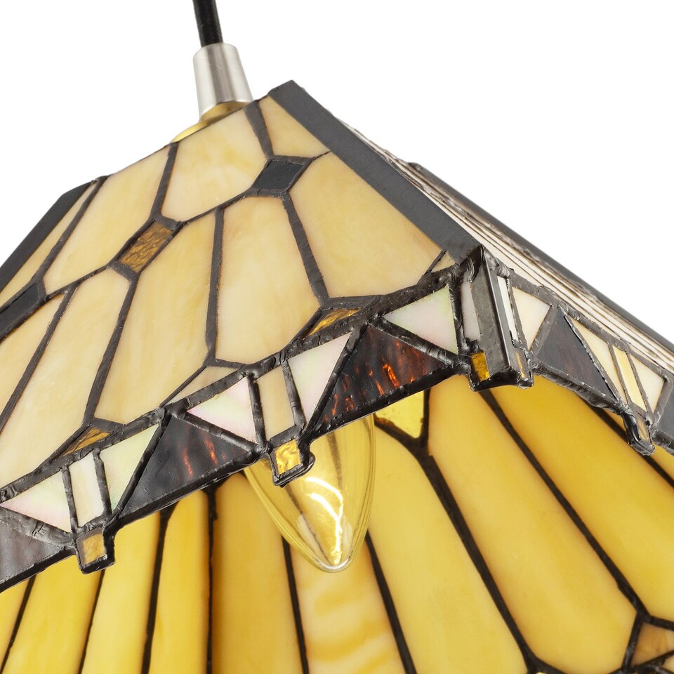 image 1 of Art Deco Style Amber Tiffany Pendant Shade with Gold Triangles and Diamonds | Orange | Amber | 1