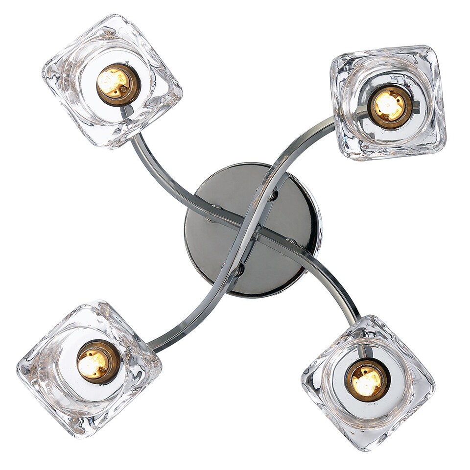 image 1 of Modern Polished Chrome 4-Bulb Ceiling Light with Square Clear Ice Cube Shades | Chrome