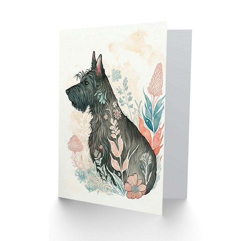 image 1 of Scottish Terrier Flower Field Modern Dog Art Card