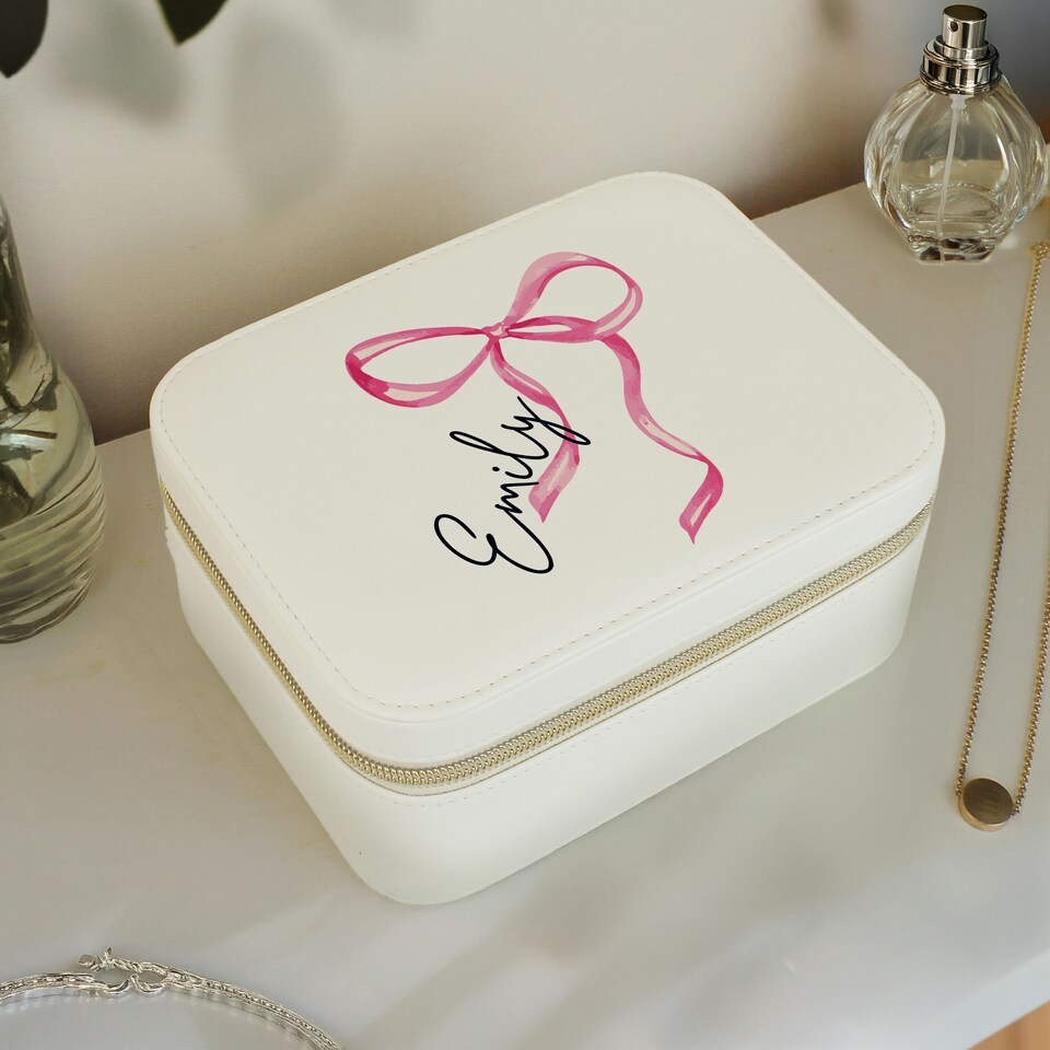 image 1 of Personalised Bow Travel Jewellery Box