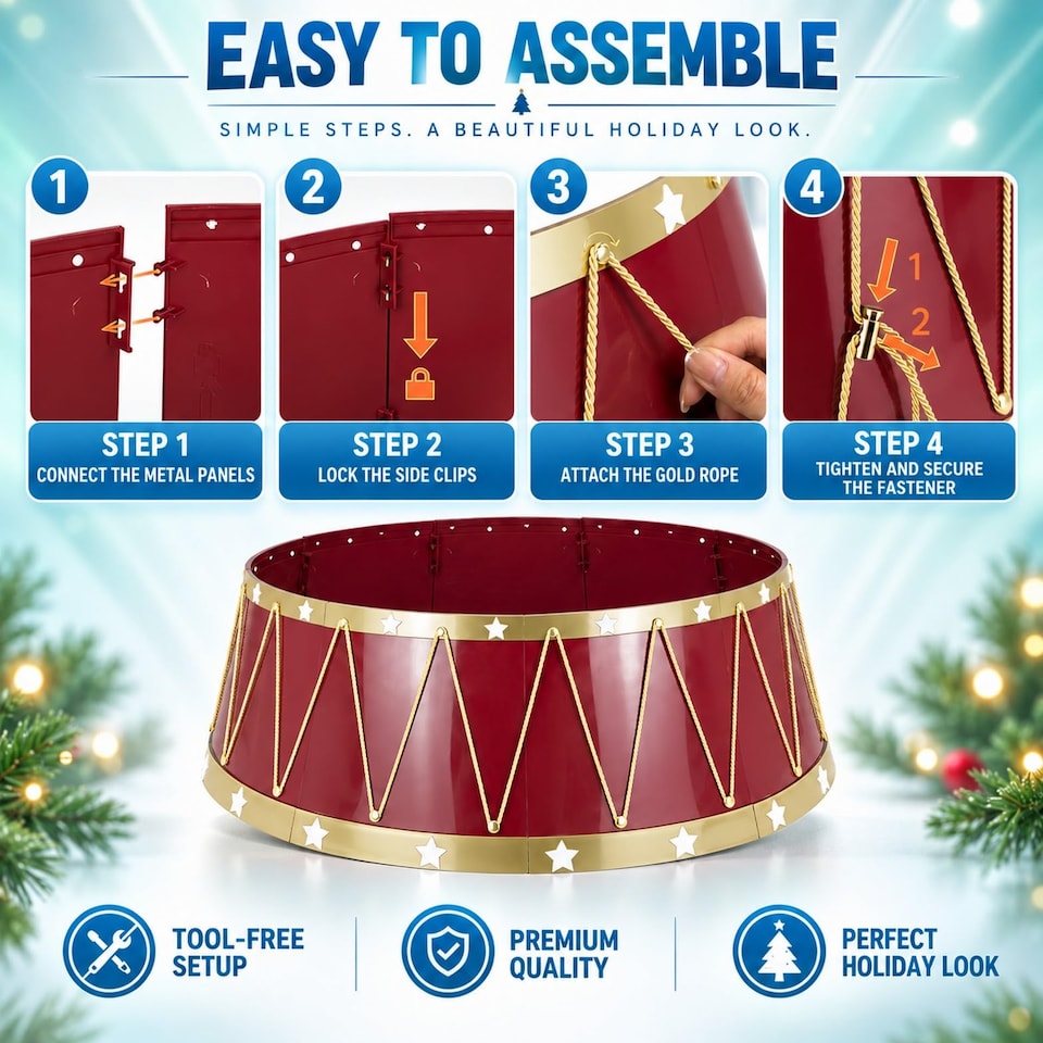 image 1 of 25.6 to 28.4 Inch Drum Christmas Tree Collar Foldable Base Cover for a Neat Festive Finish