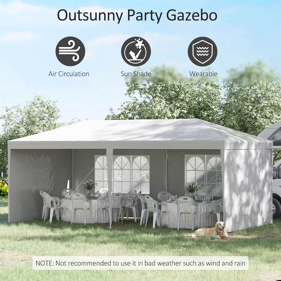 image 1 of Outsunny 6m x 3m Garden Gazebo Marquee Canopy Party Tent Canopy Patio White