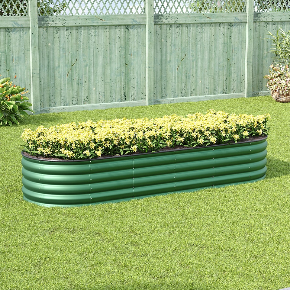 image 1 of Living and Home 2.4m Gardens Bed Oval-Shaped Galvanized Steel Garden Planter, Dark Green | Green | Dark Green | 240cm W x 80cm D x 42cm H