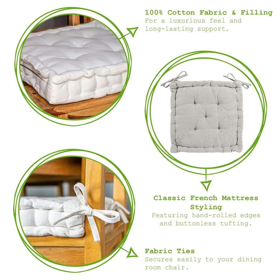 image 1 of Nicola Spring French Mattress Seat Cushions - 40cm - Cream - Pack of 4 Cream