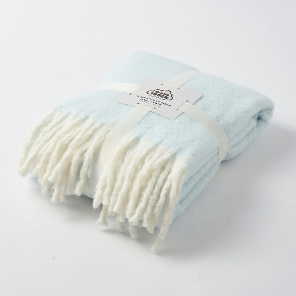 image 1 of Aisling Marl Faux Mohair Throw - Super Soft, Stylish Tasselled Blanket Blue | Duckegg