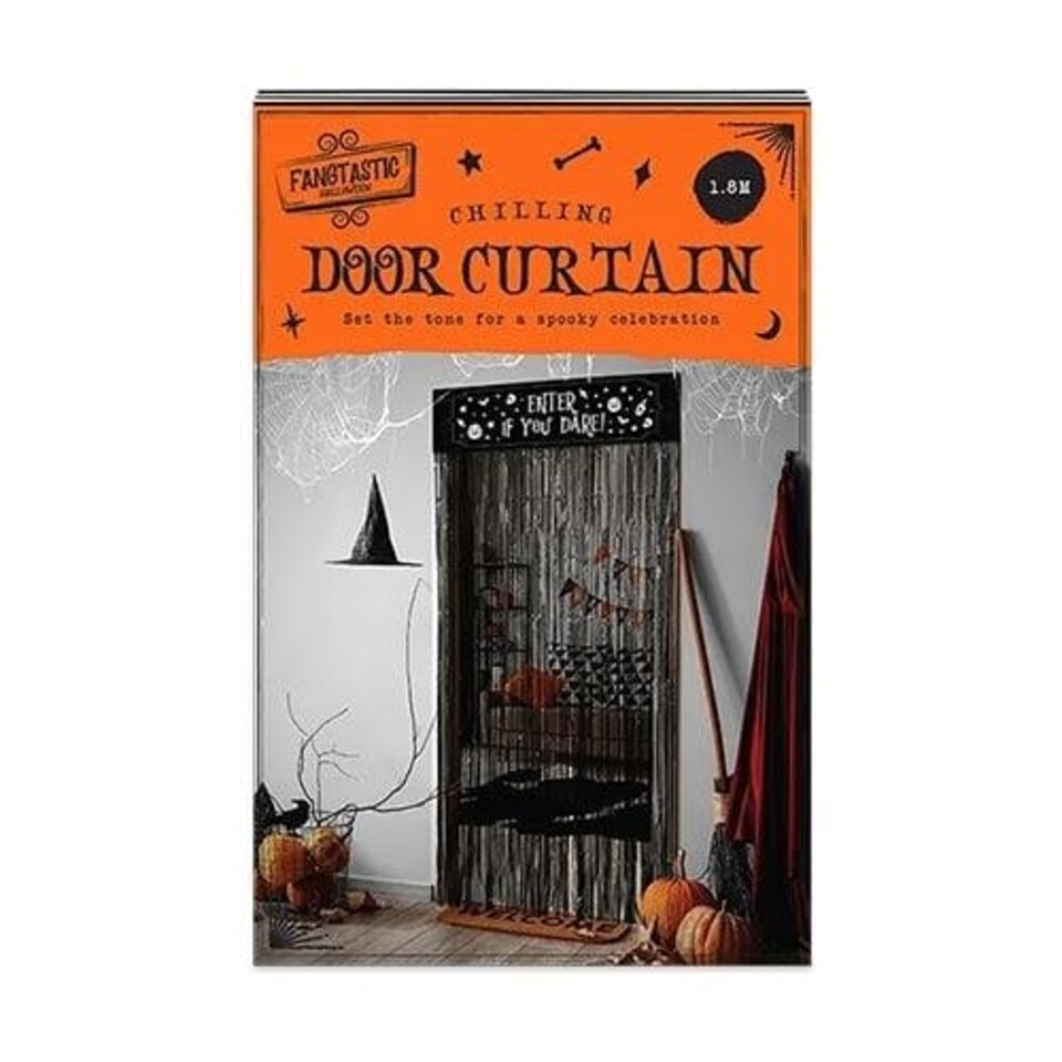 Enter If You Dare Spooky Halloween Black Door Curtain Backdrop 1.8m