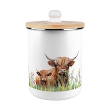 Highland Cow & Calf Food Waste Caddy - Enamel 2L Kitchen Compost Bin