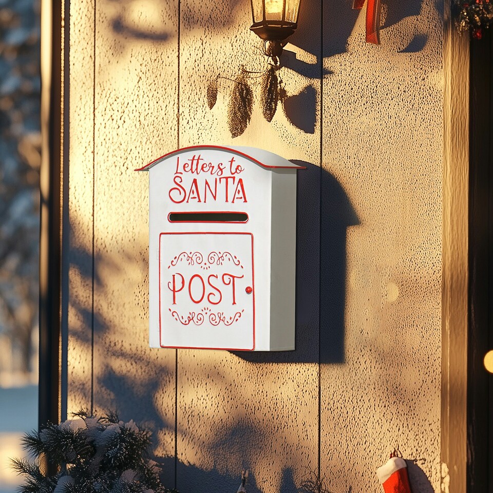 image 1 of HOMCOM Christmas Post Box Wall Mounted Santa Mailbox for Xmas Decoration