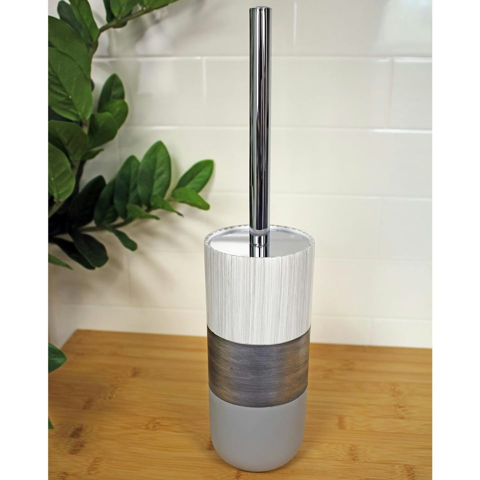 image 1 of Showerdrape Luxe Grey/White Toilet Brush & Holder