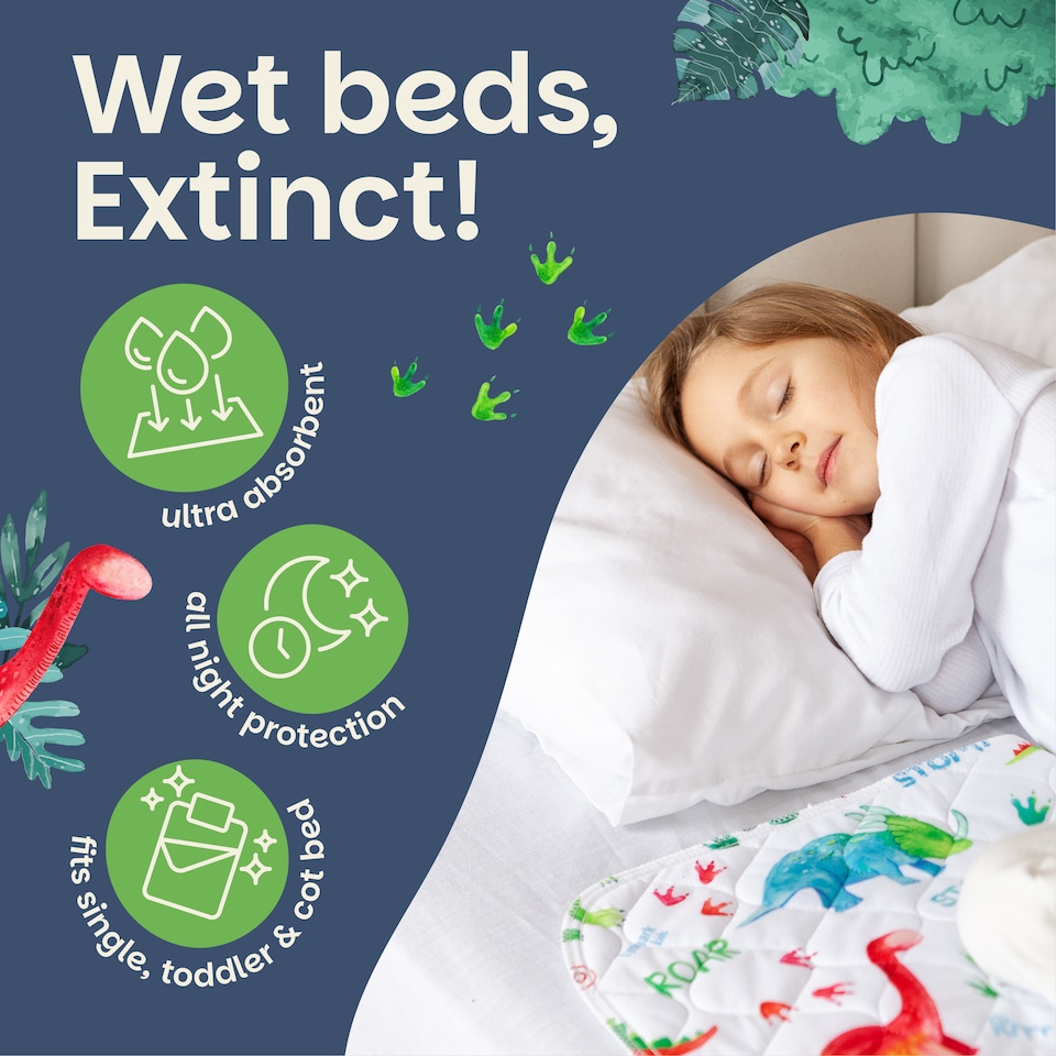 image 1 of Lynmark® Toddler Potty Training Bed Pads, Absorbs Up to 1200ml, 90x85cm Dinosaur | White | Dinosaur | 1