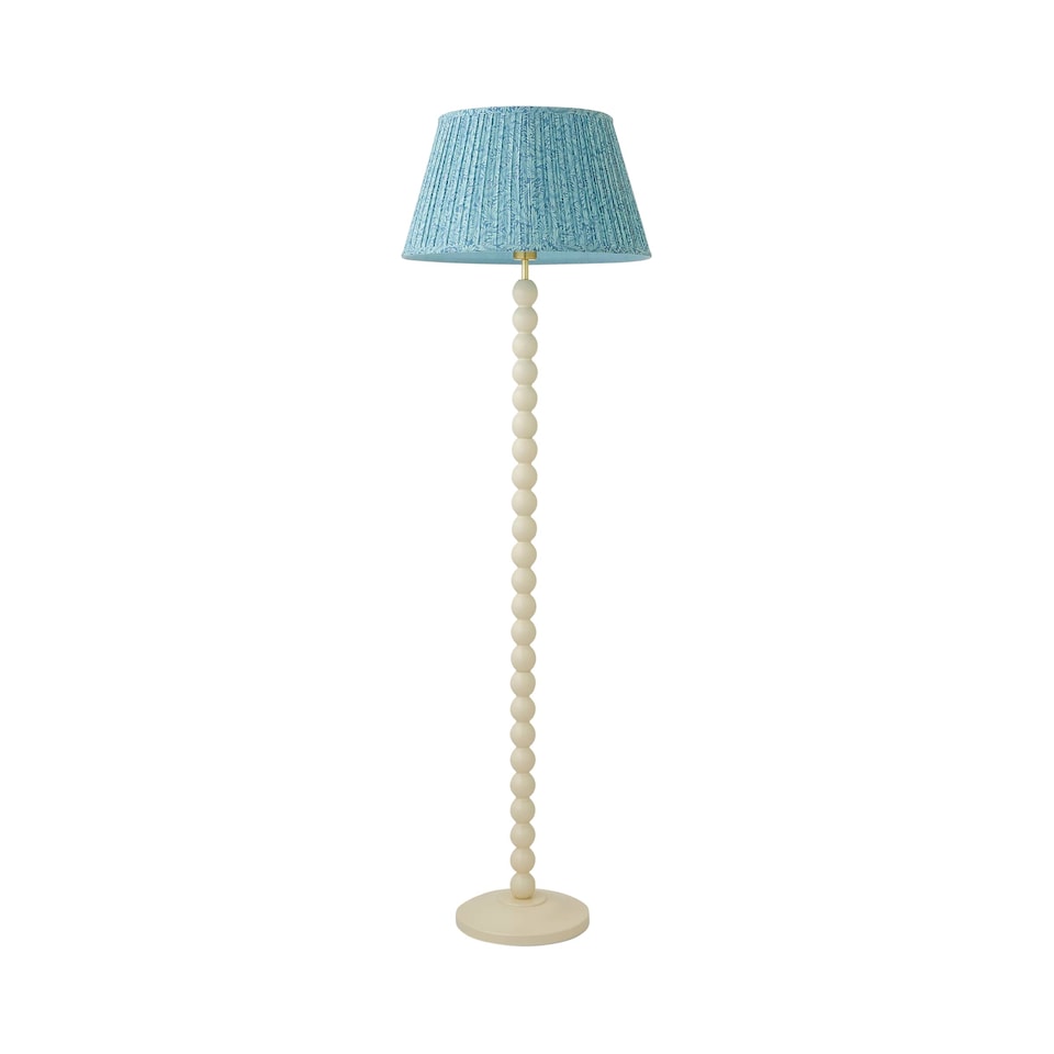 image 1 of ValueLights Bobble Cream Floor Lamp Alba Leaf Pleat Shade & Bulb | Cream