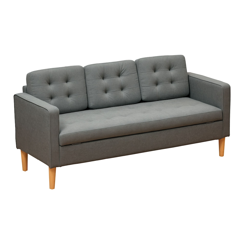 image 1 of HOMCOM Modern 3 Seater Sofa with Hidden Storage and Rubber Wood Legs, Grey
