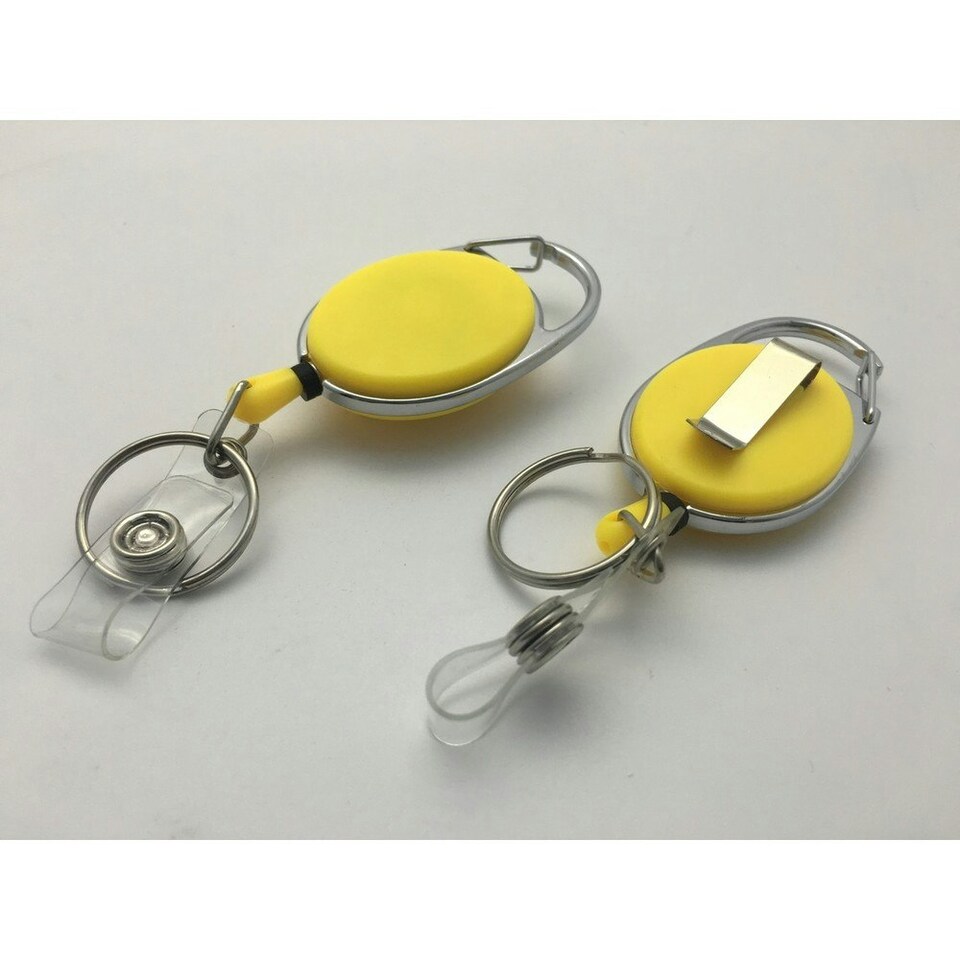 image 1 of Yellow Solid Key Reel with Keyring & ID Card Badge Holder