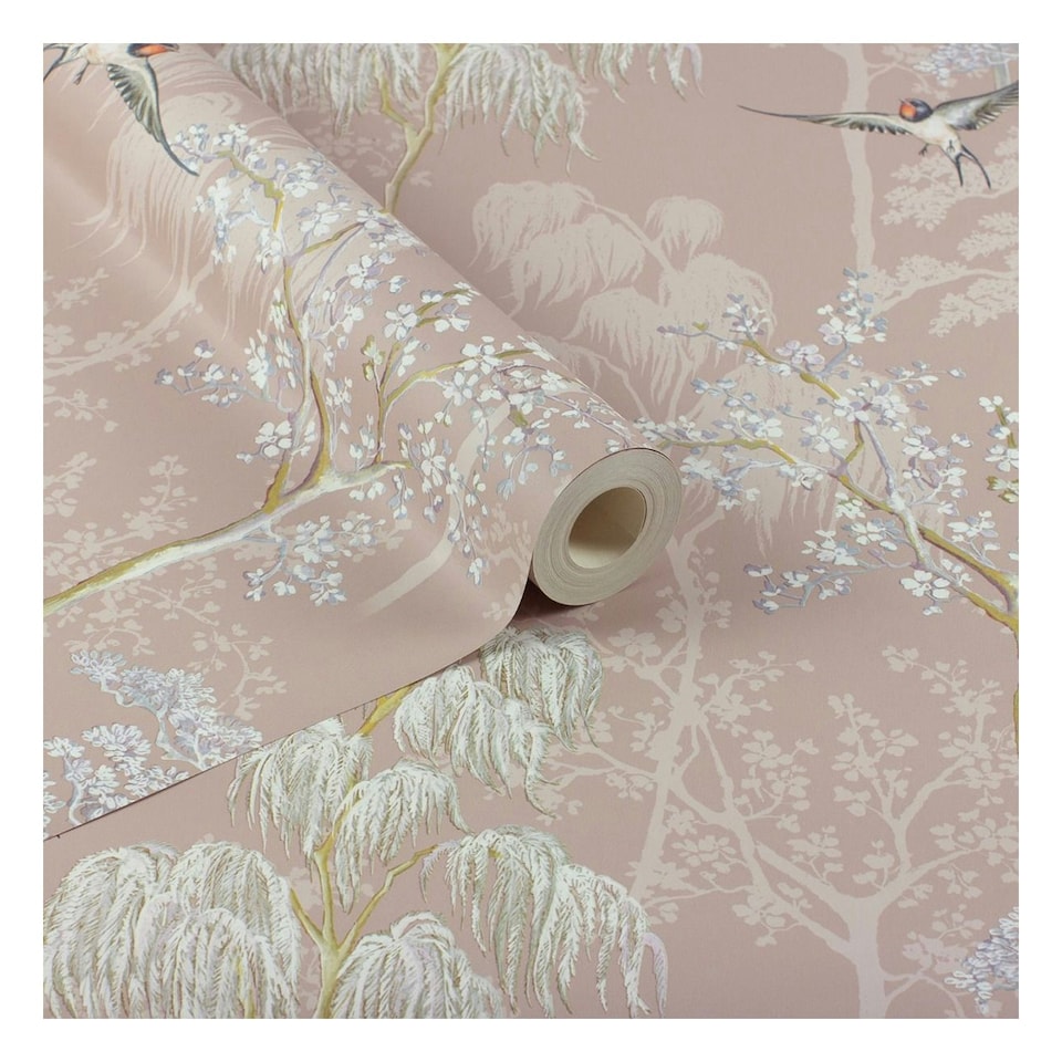 image 1 of World of Wallpaper Japanese Garden Wallpaper - Blush Pink - 10m x 53cm Pink