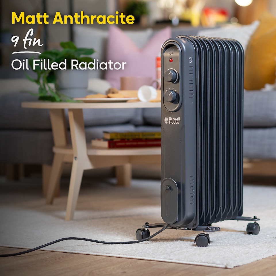 image 1 of Russell Hobbs RHOFR9004A 2kW 9-fin Oil Filled Radiator in Matt Anthracite