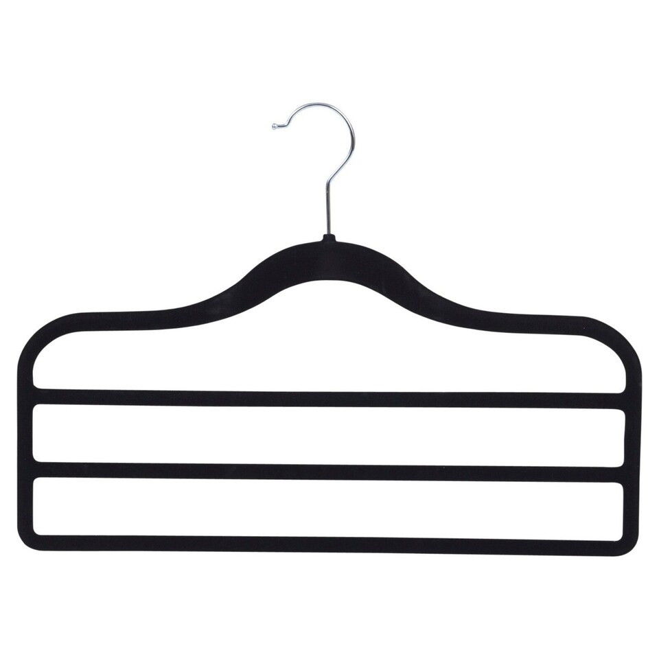 image 1 of Black & Grey Velvet Non-Slip 3-Bar Trouser Hangers | Multi | 4