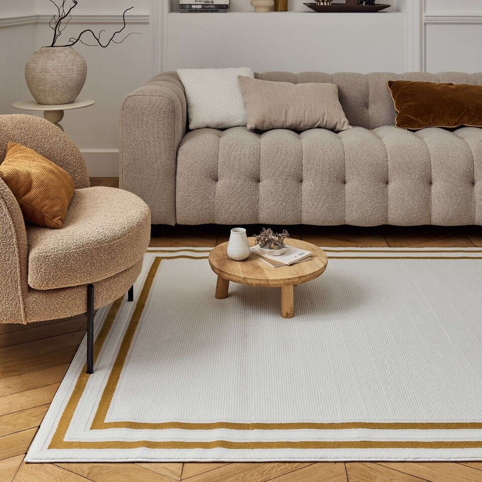 image 1 of The Rugs Carmel Collection Bordered Area Floor Rug Runner Soft Pile Living Room Bedroom