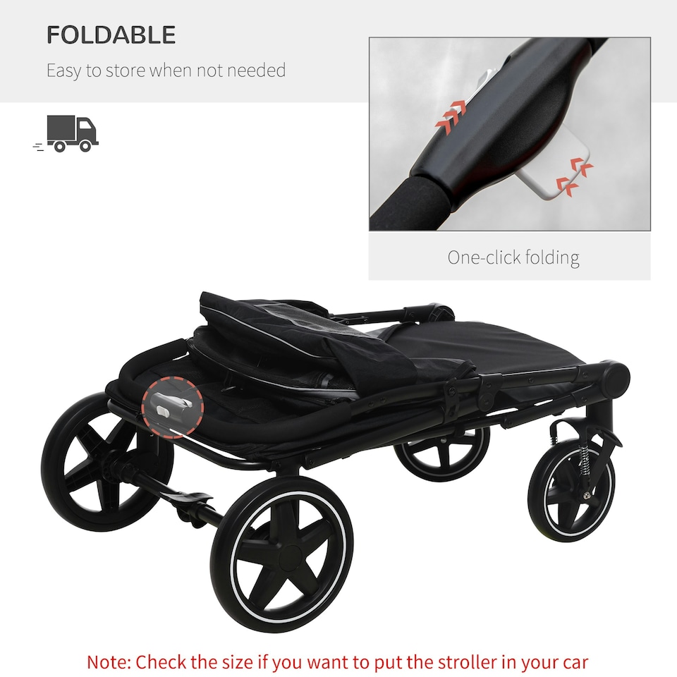 image 1 of PawHut Foldable Dog Carriage w/ Universal Wheels, Shock Absorber - Black