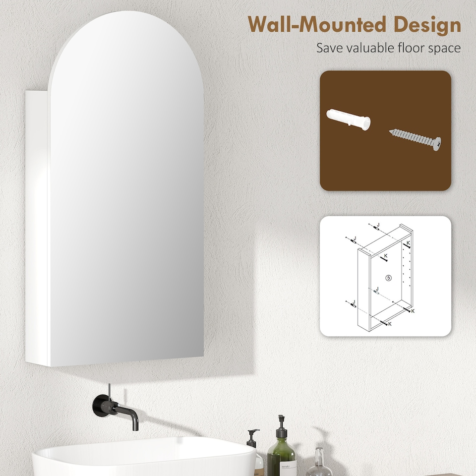 image 1 of HOMCOM Bathroom Mirror Cabinet with Adjustable Glass Shelves, White | White