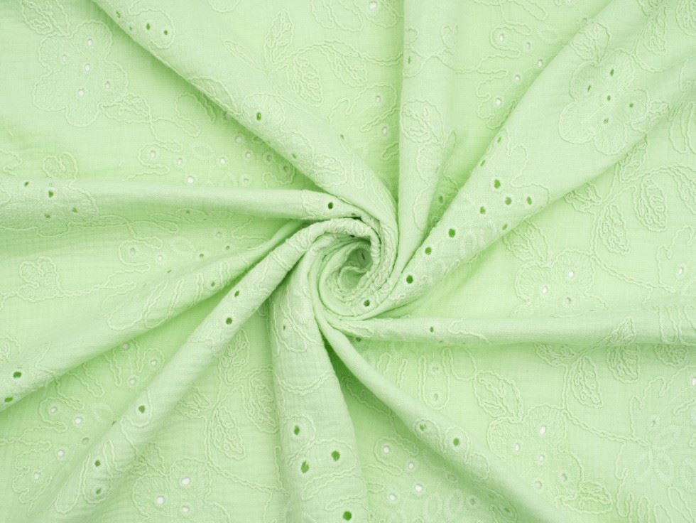 Minerva Mint Green Deadstock Embroidered Cotton Double Gauze Dressmaking Fabric per metre - 135cm / 53" Wide