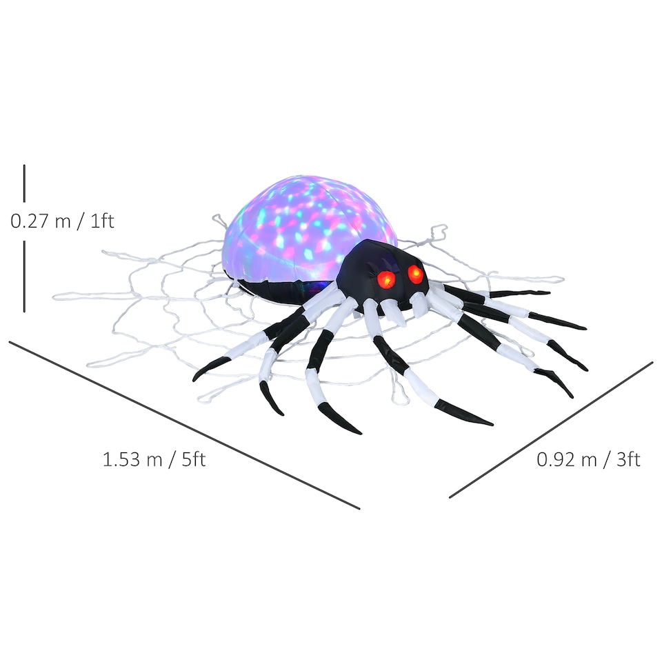 image 1 of HOMCOM 5FT Long Halloween Inflatable Spider, Hanging Giant Spider with Colourful LED Light, Blow-Up Outdoor LED Garden Display for Lawn, Party