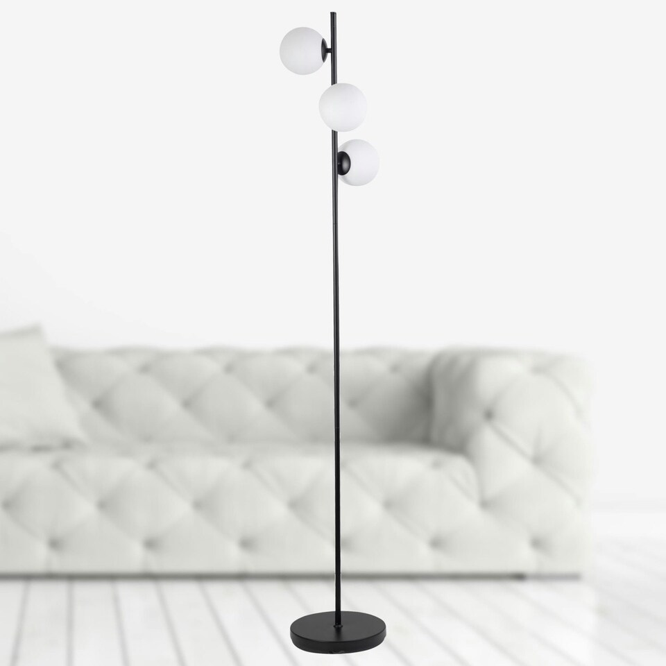 image 1 of First Choice Lighting Pair of Black Floor Lamp with Opal Globe Shades Black