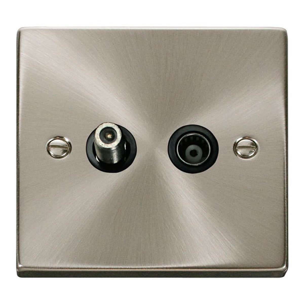 SE HOME Satin Brushed Chrome Satellite And Isolated Coaxial 1 Gang Socket Chrome Satin Chrome