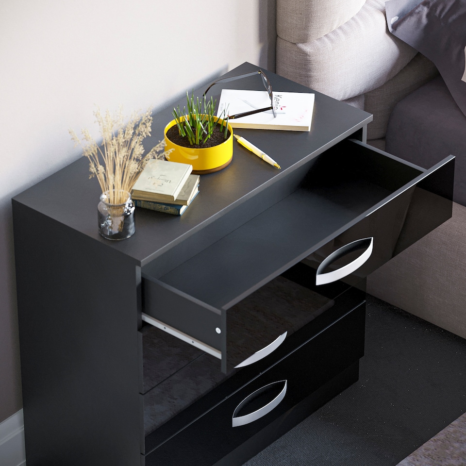 image 1 of Vida Designs Hulio 4 Drawer Chest of Drawers High Gloss Bedroom Storage, Black