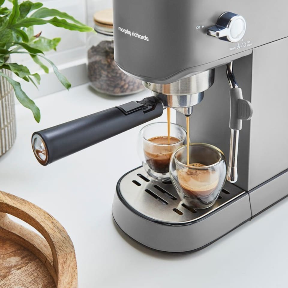 image 1 of Morphy Richards Signature Grey Kettle Toaster & Espresso Coffee Machine Set