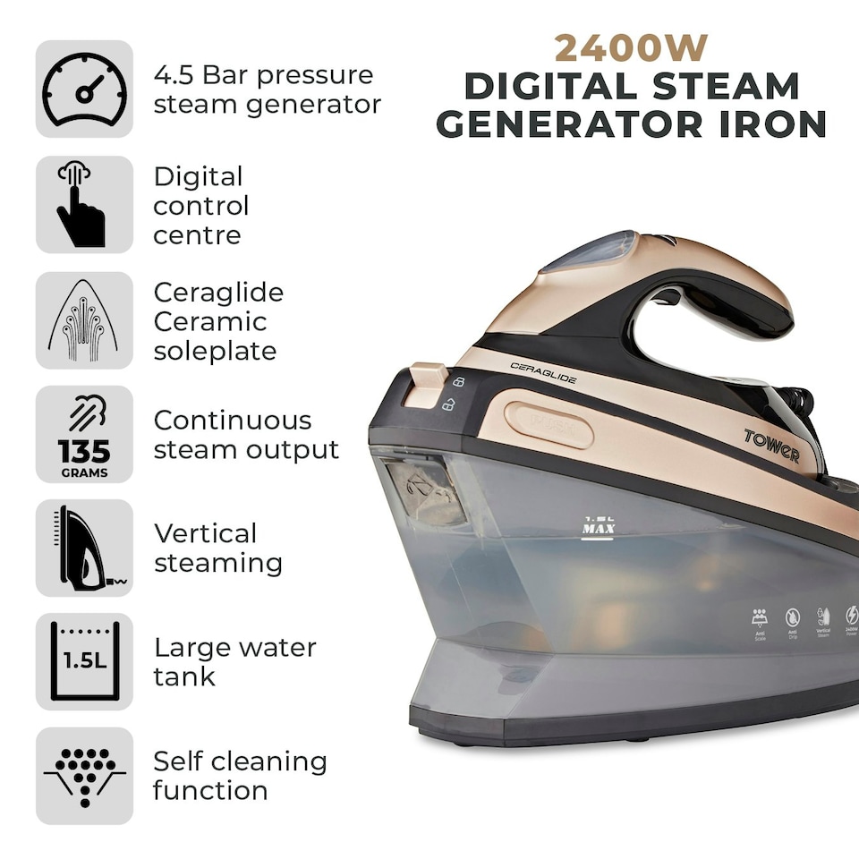 image 1 of Ceraglide 2400W 1.5L Steam Gen Champagne Gold and Black