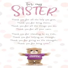 Stuffed with Love, "For My Sister, Thank You For All the Help you Give" Sister Birthday Card, Birthday Card Sister, Cute Birthday Card for Sister