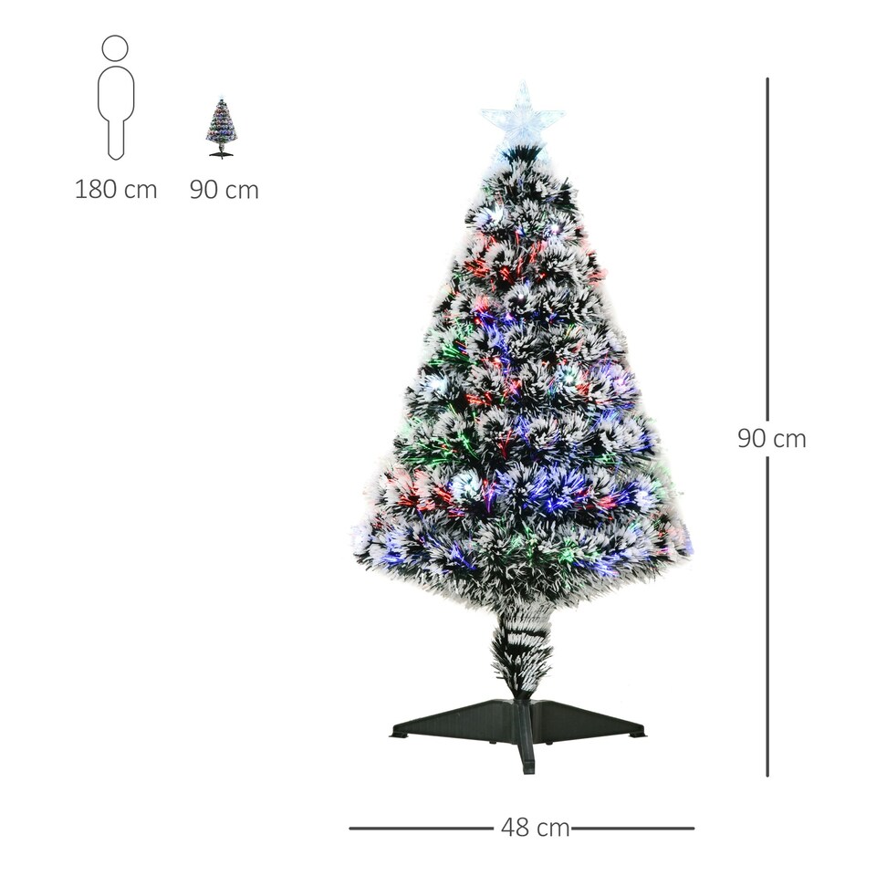 image 1 of HOMCOM 3ft Artificial Prelit Christmas Tree, Snow Xmas Tree w/ Fiber Optic