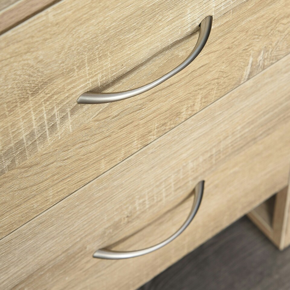 image 1 of HOMCOM 2 Drawer Boxy Bedside Table w/ Handles Elevated Base Oak Brown