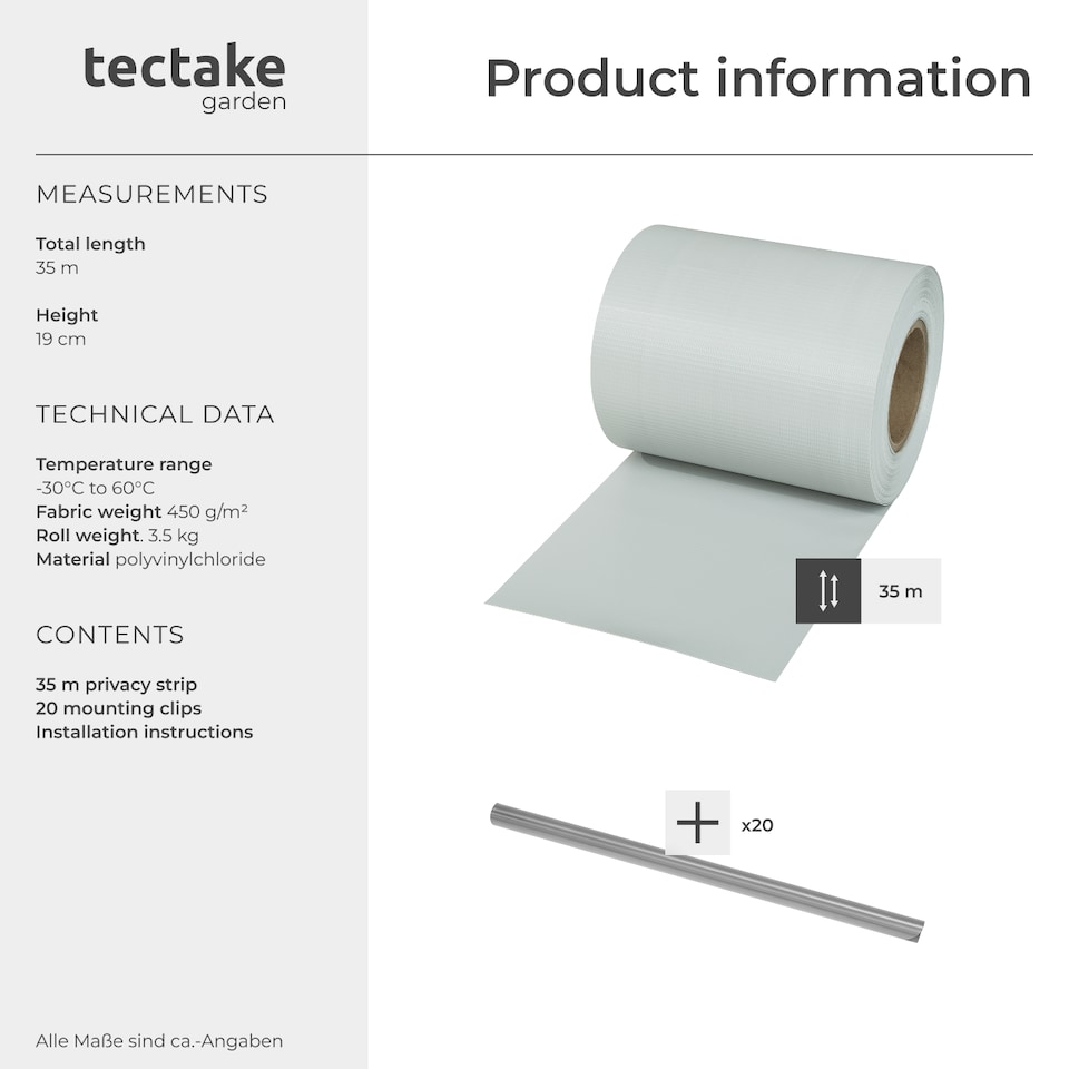 image 1 of Privacy Film - double-sided print, opaque and tear-resistant, fastening clips included | Grey | light grey | 3500 x 19 x 0,04 cm | 1