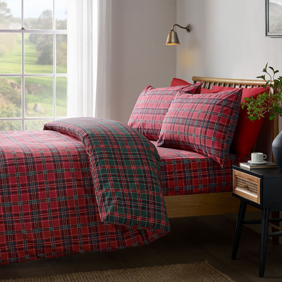 image 1 of Catherine Lansfield Tartan Check Reversible Duvet Cover Set