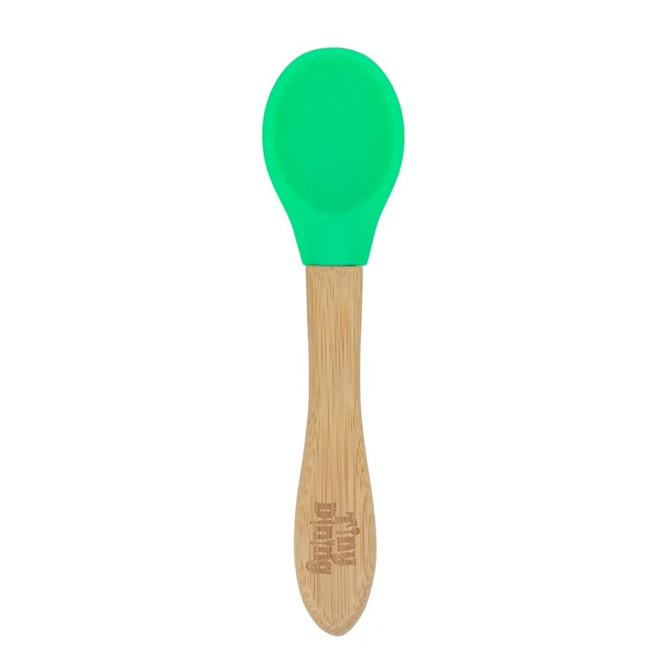 image 1 of Tiny Dining Children's Bamboo Silicone Tip Spoon - Green