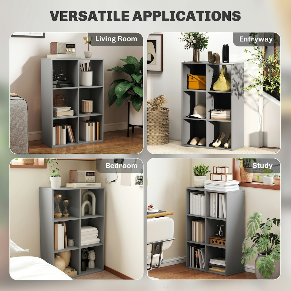 image 1 of HOMCOM 6-Cube Bookshelf, Display Shelving Unit for Home Office, Light Grey