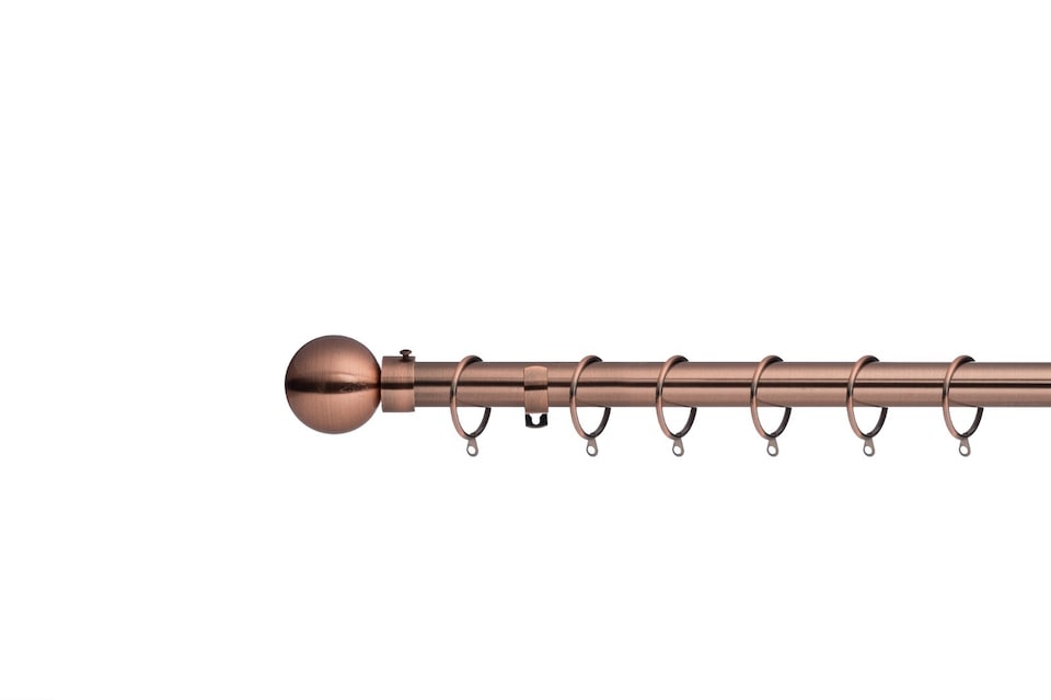 image 1 of Lister Cartwright 28mm Antique Copper Extendable Metal Curtain Pole Set Rings with Ball Finial (120 - 320 cm)