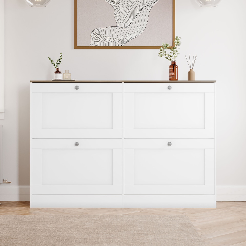 image 1 of Vida Designs 4 Drawer Shoe Cabinet Hallway Home Entrance Storage Unit - White & Oak