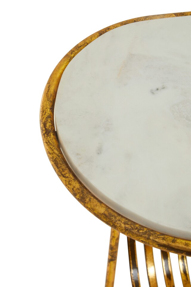 image 1 of Interiors by Premier Table With Magazine Rack, Storage Round Table, Versatile Bedside Table, White Marble Topped Nesting Table | Gold