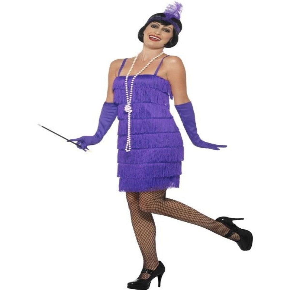 Flapper Costume - Purple - with Short Dress - Headband & Gloves - 45500M M
