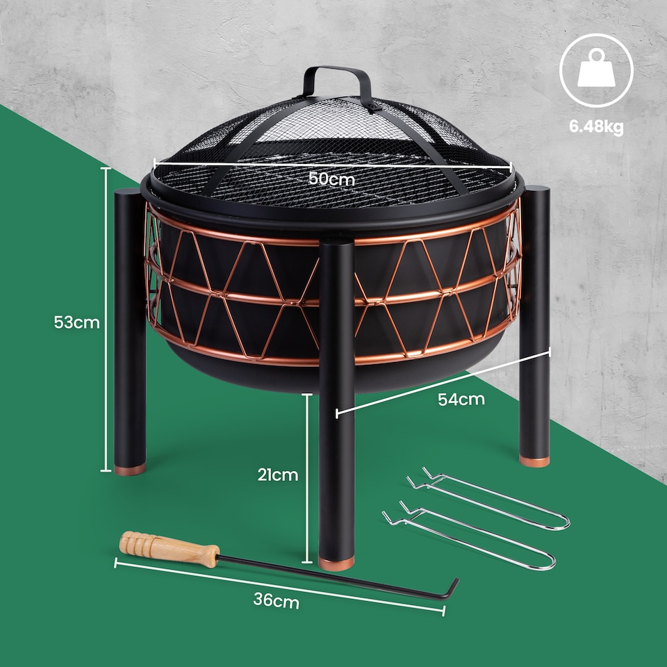 image 1 of VonHaus Fire Pit with Copper Rim and BBQ Cooking Grill