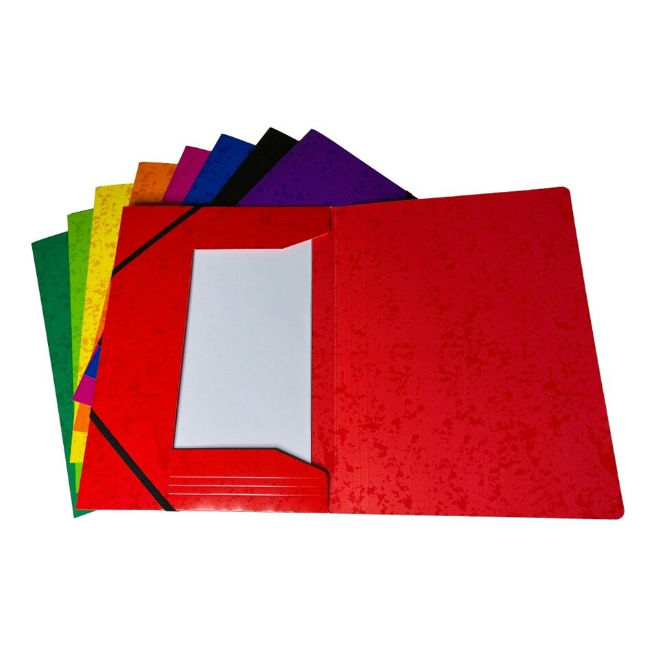 image 1 of Pack of 12 A4 Assorted Colour Card 3 Flap Folders with Elastic Closure