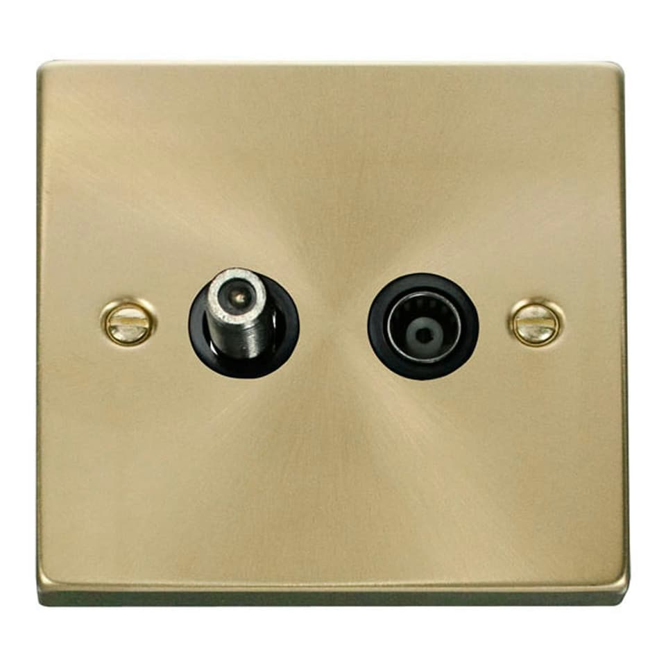 image 1 of SE HOME Satin / Brushed Brass Satellite And Isolated Coaxial 1 Gang Socket Black | Satin Brass