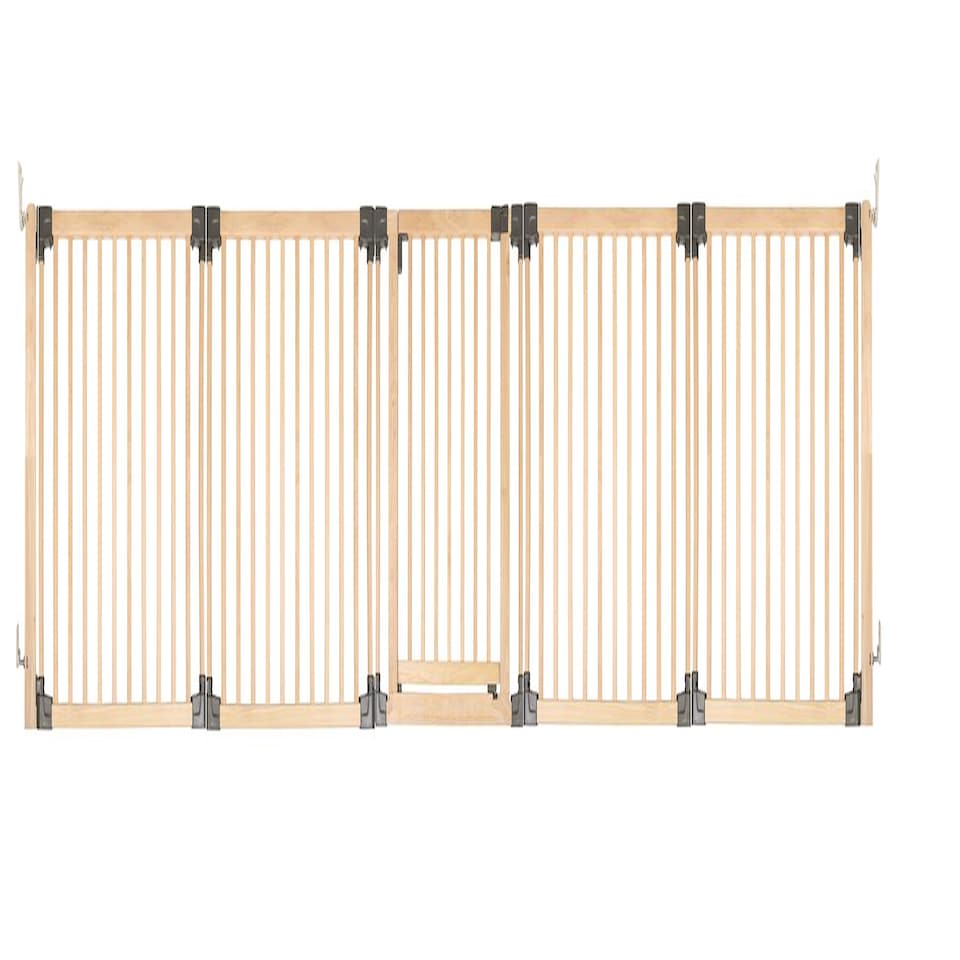 image 1 of Safetots Wooden Multi Panel Room Divider, up to 416cm, Natural Wood, 76cm Tall, Flexible Room Divider for Baby and Toddler | Cream | Natural