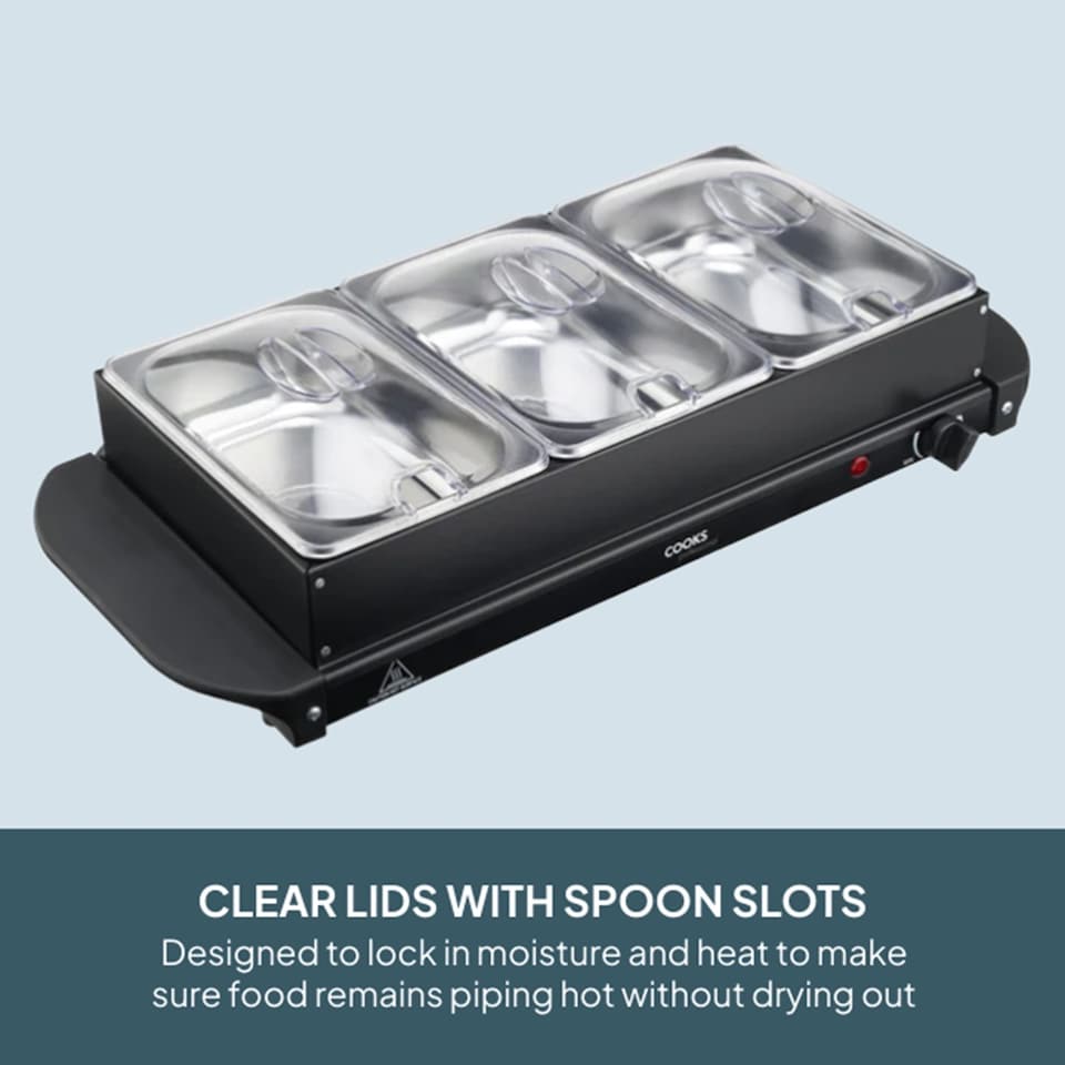 image 1 of Cooks Professional 3-Section Buffet Warmer 4.5L with Hotplate Function | Black | Black | 1