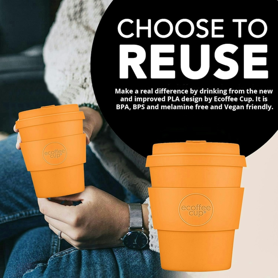 image 1 of Ecoffee Cup 8oz 240ml Reusable Eco-Friendly 100% Plant Based Coffee Cup with Silicone Lid & Sleeve - Melamine Free Travel Mug N/A | Alhambra