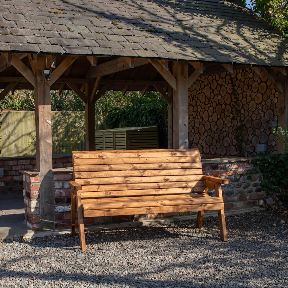 image 1 of Charles Taylor Hand Made Traditional 3 Seater Chunky Rustic Wooden Garden Bench Furniture | Red | Red